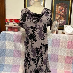 Purple floral cowl neck dress